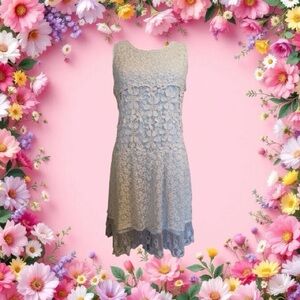 Vintage Pinky Bohemian White Cream Guipure Lace Layered Slip Sleeveless Dress L